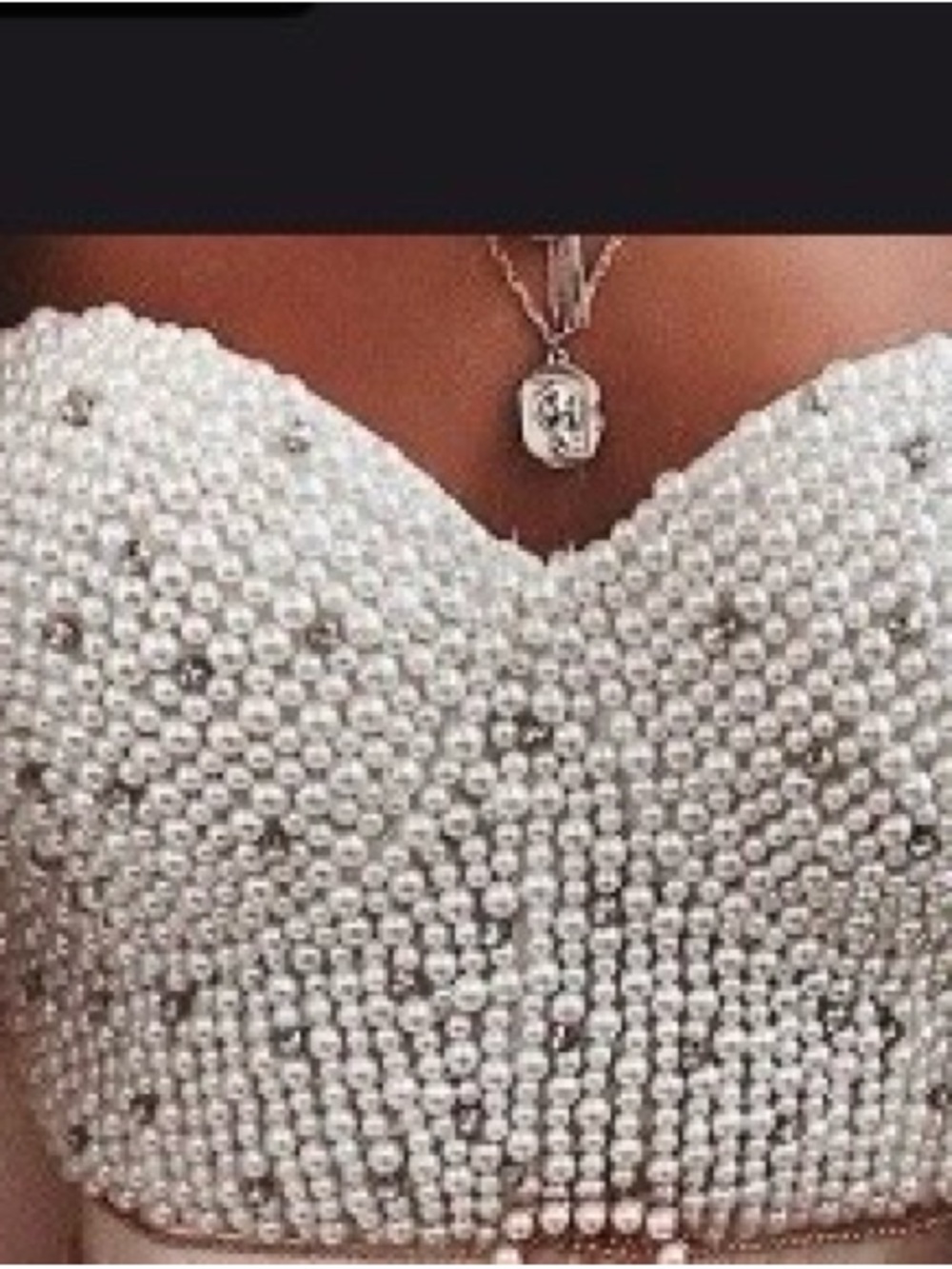 Ash White Pearl-Embellished Strapless Crop Top